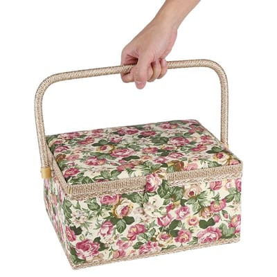 Dailygoods- Naaimand met ergonomisch handvat - Opbergdoos met vakjes - Decoratieve organizer - 30,5 x 23,1 x 15,5 cm - Landelijke stijl - Geschikt voor naaigereedschap
