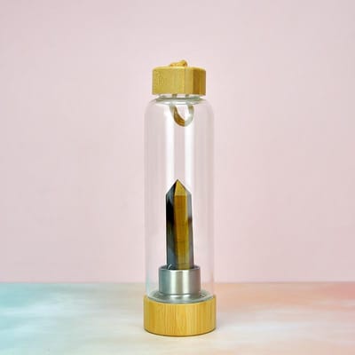 Kristallen Steen Energie Pilaar Glazen Waterbeker Bamboe Deksel Natuurlijke Kristal Set Glazen Beker 550ml