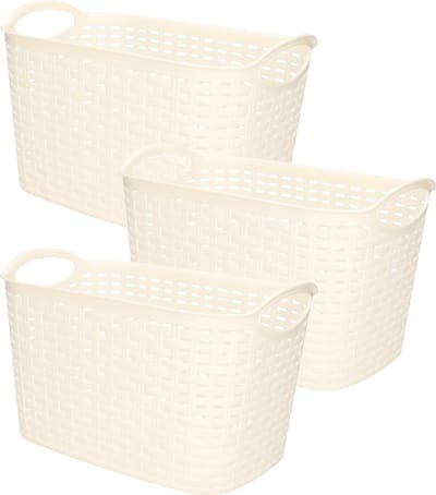Plasticforte opbergmandje/kastmandje - 3x - 6,4 liter - wit - kunststof - 19 x 29 x 18 cm