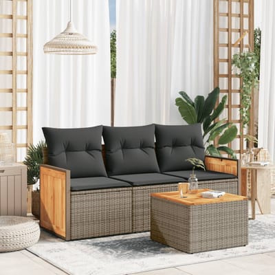 vidaXL - 4-delige - Loungeset - met - kussens - poly - rattan - grijs