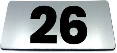 Nummerplaatje 26 - 80 x 50 x 1,6 mm - RVS-look geborsteld - Incl. 3M-tape | Nummerbordje - Deur en kamernummer - brievenbusnummers - Gratis verzending - 5 jaar garantie | Gratis Verzending