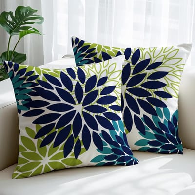 Decoratieve Kussenhoezen - Kussenslopen Bloemen - Woonkamer Decoratie - Tweezijdig Dahlia Patroon - 40 x 40 cm - Blauw Groen