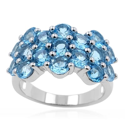 Cavill - Blauwe Topaas Ring 4,59 ct - 925 Sterling Zilver Gerhodineerd - Rondslijpsel - Elegant Braziliaans Design - Marambaia Topaas Clusterring