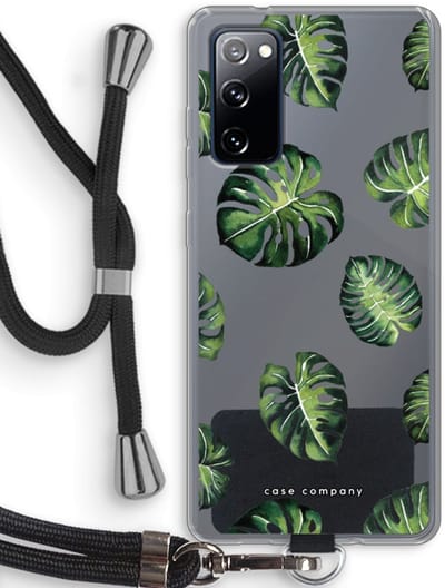 Case Company® - Hoesje met koord geschikt voor Samsung Galaxy S20 FE / S20 FE 5G hoesje met Koord - Tropische bladeren - Telefoonhoesje met Zwart Koord - Bescherming aan alle Kanten en Over de Schermrand