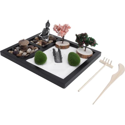 Zen Tuin Zandtafel Boeddhabeeld Zandbak Japanse Stijl Desktop Dienblad Ambacht Decoratie gray