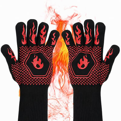Sercano BBQ Handschoenen 2 Stuks – Hittebestendige Ovenhandschoenen – Aramide & Antislip Siliconen – Extra Lang 32 cm – Voor BBQ, Oven & Kamado – Rood