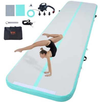 VEVOR Gymnastiek Luchtmat 10cm Dikke Opblaasbare Gymnastiek Tumbling Mat, Tumblingbaan met Elektrische Pomp, Trainingsmatten voor Thuisgebruik/Gym/Yoga/Cheerleading/Strand/Park Groen