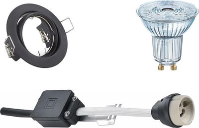 LED Spot Set - LEDVANCE Parathom PAR16 940 36D - GU10 Fitting - Dimbaar - Inbouw Rond - Mat Zwart - 3.4W - Natuurlijk Wit 4000K - Kantelbaar Ø83mm