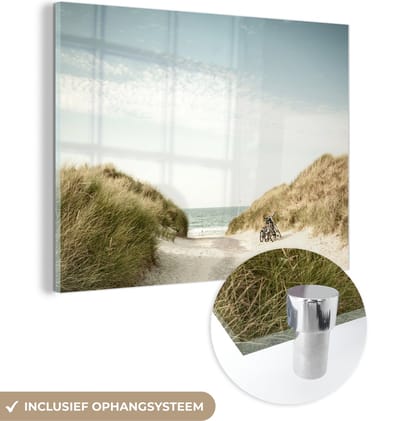 MuchoWow® Glasschilderij 120x90 cm - Schilderij acrylglas - Strand - Duin - Lucht - Foto op glas - Schilderijen