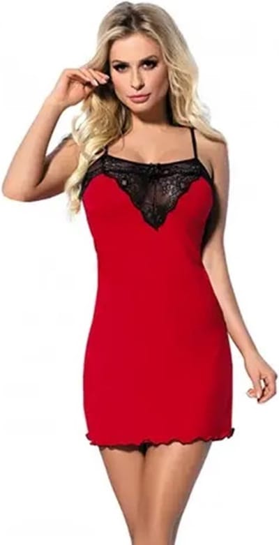 DKaren | Martina slipdress met kant | rood | viscose | M