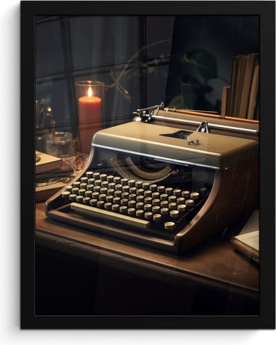 Poster in lijst - Fotolijst 30x40 cm - Posters - Vintage - Typmachine - Kaars - Oud - Bureau - Posterlijst zwart - Decoratie - Wanddecoratie woonkamer - Muurdecoratie slaapkamer