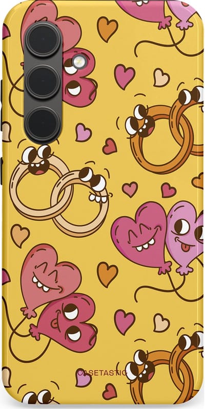 Casetastic Hoesje Geschikt voor Samsung S24 - Stijlvolle Beschermende Duo-layer Case - Gele Hartenpret