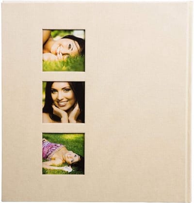 Fotoalbum 30 x 31 cm 60 pagina's met raamuitsparingen en pergamijnscheidingsbladen - linnen beige