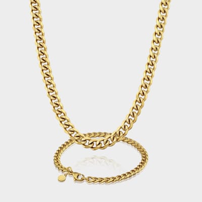 Cuban Ketting 7 mm x Cuban Armband 5 mm - Gouden Schakelketting en Schakelarmband Heren - 50/21 cm lang - Olympus Jewelry