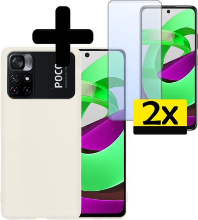 Hoesje - Met 2x Screenprotector - Geschikt voor Xiaomi Poco M4 Pro 5G - Sterk & Shockproof - Back Cover - Siliconen Case - Telefoon Hoes - Telefoonhoesjes - Wit