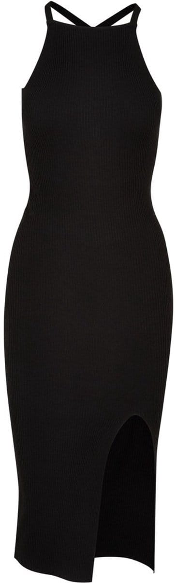 Urban Classics - Midi Rib Knit Crossed Back Lange jurk - XXL - Zwart