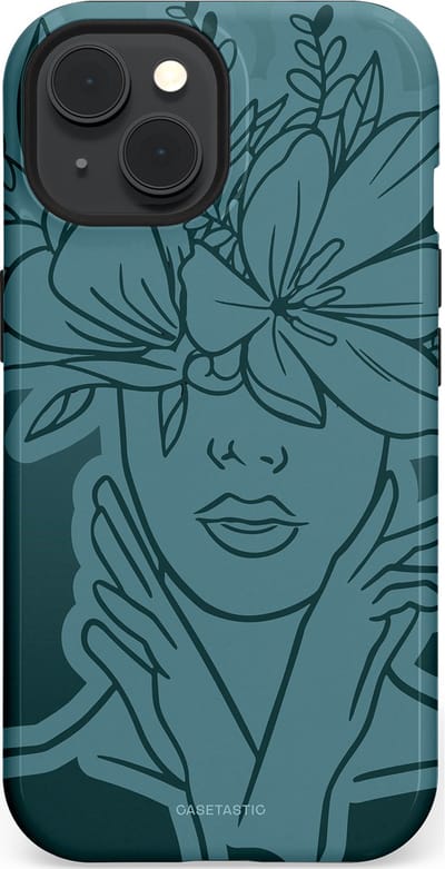 Casetastic hoesje geschikt voor Apple iPhone 15 - MagSafe - Dubbellaagse bescherming - Flora Femme - Fashion Case - Petrol Donkergrijs Grijs