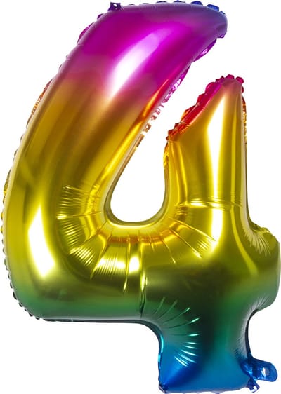 Boland - Folieballon '4' regenboog (86 cm) 4 - Multi - Cijfer ballon