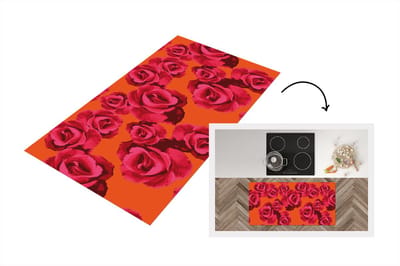 Keukenloper - Loper keuken - Rozen - Oranje - Patroon - 120x60 cm - Keukenloper vinyl