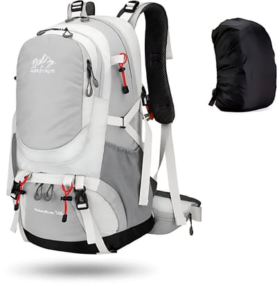 CarryQuest® 50L Wandelrugzak - Waterdichte Trekking Backpack met Rugventilatie & Heupgordel - Lichtgrijs