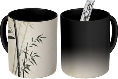 Magische Mok - Foto op Warmte Mokken - Koffiemok - Japandi - Bamboe - Beige - Magic Mok - Beker - 350 ML - Theemok