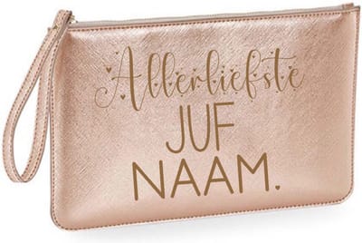 Toilettas leerlook cadeau allerliefste juf met naam-rose gold