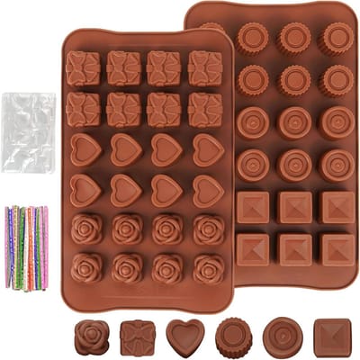 Diepe Silicoon Mold voor Chocolade in Bloem/Ronde Vorm - 2 Stuks, 3D Chocoladevormen, Ideaal voor Pralines en Snoepjes, Inclusief 100 Rolbanden, Anti-aanbak Silicone Mallen