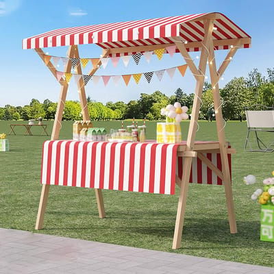 Houten Marktkraam - Mobiele Verkoopunit - Buitenevenementen Verkoop - Inklapbaar Met Wielen - 190cm Hoog 60cm Diep - Standaard Luifel
