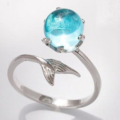Bague en argent 925 avec cristaux bleus et bulles de sirène, bague ouverte pour femme, cadeau d'anniversaire, bijoux tendance de haute qualité Resizable gray