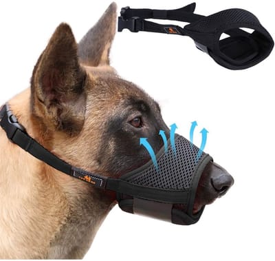 TOVBMUP Hondenmuilkorf - Verstelbaar - Nylon hondenmuilkorf - Anti-blaf en anti-bijt - Geschikt voor kleine en middelgrote honden - XL - Zwart