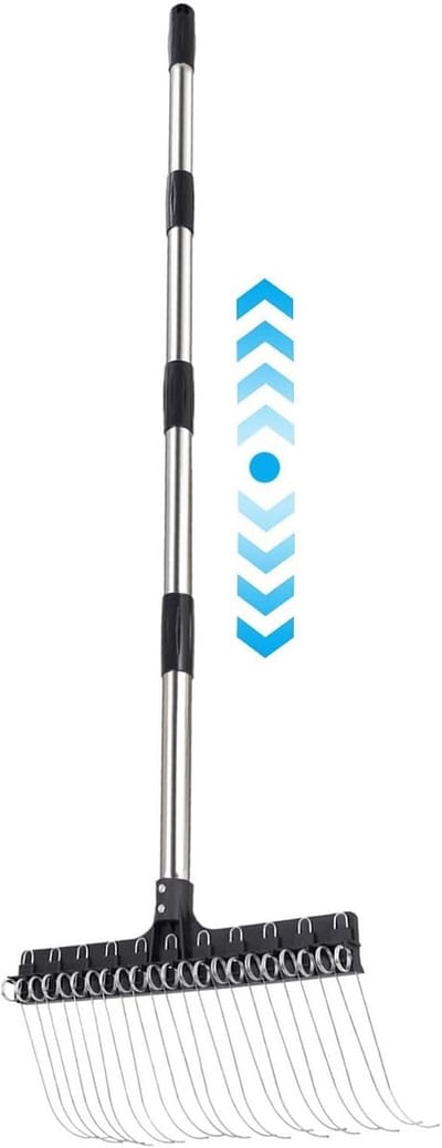 Bladhark Lange Steel - Tuin hark - Gazon Onderhoud - Verstelbare Lengte - Tot 160cm - Zwart