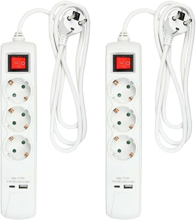 Benson Stekkerdoos 3-voudig - 2x usb - schakelaar - geaard - wit - 150 cm - stekkerdozen - verlengsnoeren