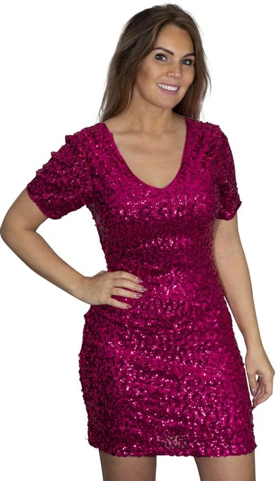Pailletten jurkje - Fuchsia - Maat 36/38 - Maat S/M - Disco