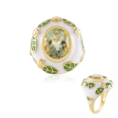 Cavill - Groene Amethist Ring 4,5 ct - Verguld 925 Sterling Zilver - Ovaal geslepen - Plantmotief - Elegante Braziliaanse Edelstenen Sieraden