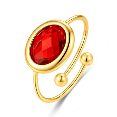 CO88 Collection - 8CR-10065 - Dames Ring Rood Glassteen - Stainless Steel - Cadeau