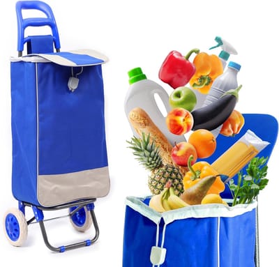 Boodschappentrolley - Winkelwagen - Boodschappen doen - Waterafstotend materiaal - 40 liter - Blauw