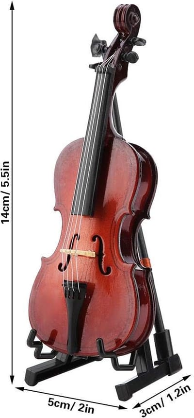 Dailygoods- Miniatuur Cello 5,5 inch - Houten Muziekinstrument - Decoratie - Zwarte Cello-hoes - Hoogwaardig Lindemateriaal - Glanzend Oppervlak