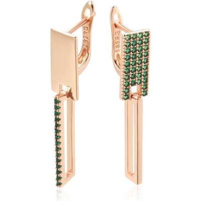 Trend Vierkante Geometrische Oorbellen Voor Vrouwen Roségoud Kleur Volledig Groen Natuurlijke Zirkonia Accessoires Dagelijkse Fijne Sieraden beige