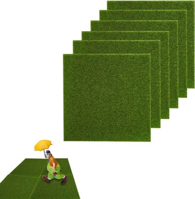 6 stuks kunstgras voor miniatuurtuinen, kabouter gazon tapijt, 15 x 15 cm, handgemaakt voor landschapsdecoratie, perfect voor diorama's en modelbouw