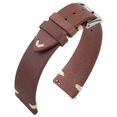 Vintage Lederen V-Stitch Horlogebandje - Makkelijk Zelf te Monteren - Bruin 18mm