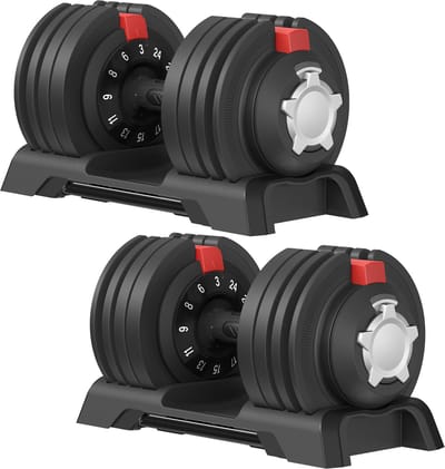 SONGMICS - Dumbbells - Verstelbare Dumbbell Set - 2 Stuks - 12-in-1 Gewicht van 3 tot 24 kg - Met Standaard