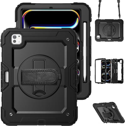 Just in Case tablet Hoes geschikt voor iPad Pro 11 (2025 / 2024) M5 / M4 - Shockproof Case met Screenprotector - Zwart