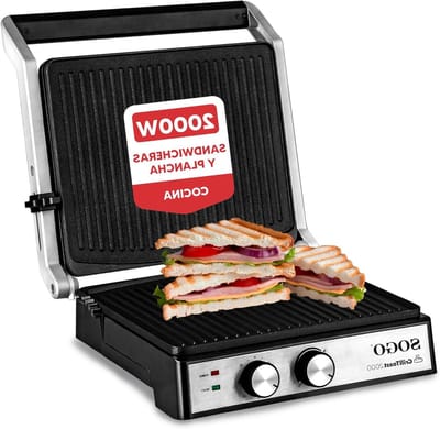 Sandwich Toaster Grill - Panini Maker Keukenplaat - Snel Eten Bereiden - 180 Graden Opening - 2000 Watt - Zwart