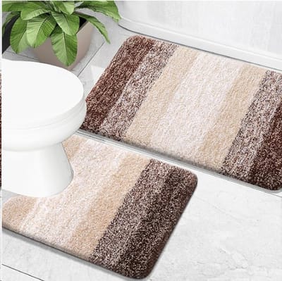 Set van 2 ombrekleurige badmatten - Zachte en absorberende microvezel badmat en U-vormige toiletmat - Antislip - Machinewasbaar en droogbaar - Pluche en donzige badmat - 50x80cm + 50x60cm (U-vormige mat)