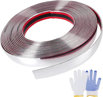 Dailygoods - Zelfklevende Decoratieve Sierstrip, 5 m X 30 mm Chroom Zelfklevend, Zilver Veelzijdige Sierlijsten, Muur Sierlijsten met Beschermfolie, Waterdicht Bumperlijsten Chroom voor Deur, Meubels, Auto