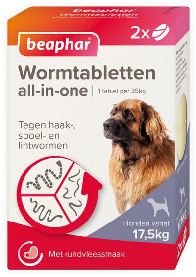 Beaphar Wormtablet All In One Hond - Anti wormenmiddel - 1 x 2 tab 17.5 Tot 70 Kg