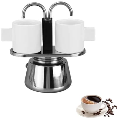 Dailygoods- Moka Pot mini 100 ml - Koffiezetapparaat - Roestvrij Staal - Dubbele Buis - Voor 2 Kopjes - Kookplaat Koffiezetter