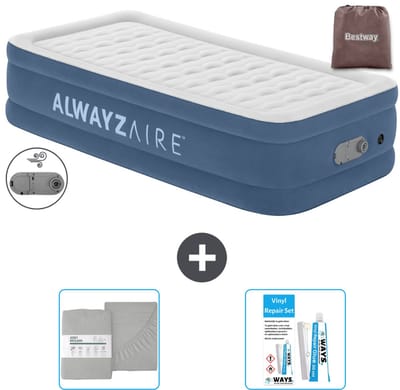 Bestway Alwayszair luchtbed - 1-Persoons - 97 x 191 x 46 cm - Blauw - Inclusief pomp - Hoeslaken en Reparatieset