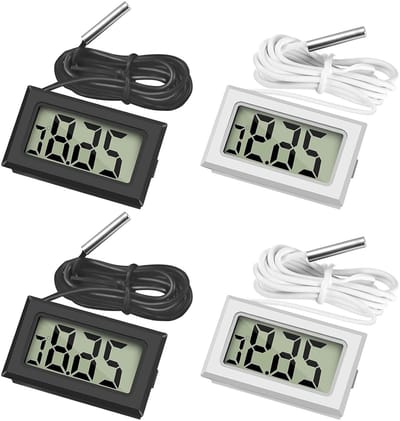 Digitale Mini Thermometer met Externe Sensor voor Vriezer, Koelkast en Aquarium - Set van 4 Stuks