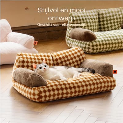 Thuys – Fluffy Kattenbank - Zacht Katten- En Hondenbed Voor Kleine En Middelgrote Huisdieren – Bruin – Anti – Slip Bodem
